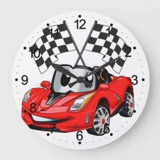 Fast car cartoon flag race - Choose back color Große Wanduhr