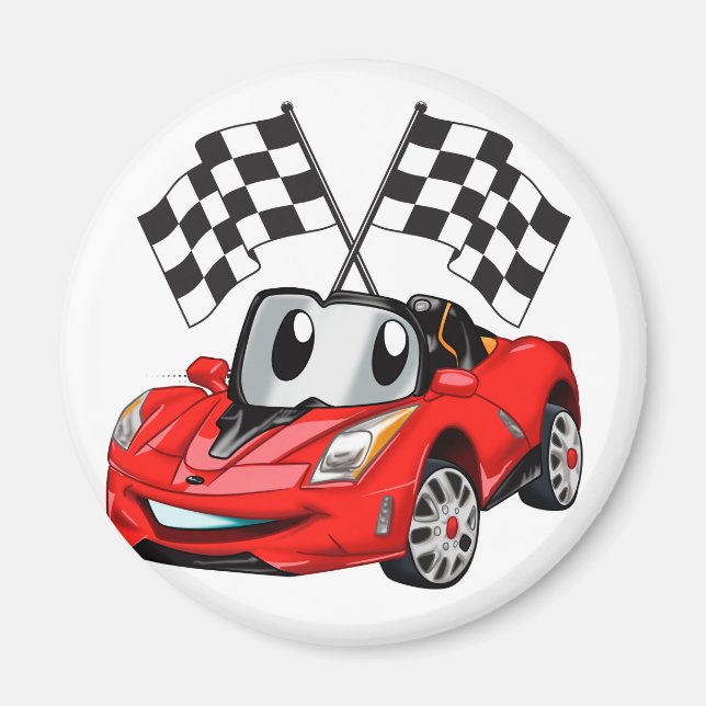 Fast car cartoon flag race - Choose back color Magnet (Vorne)