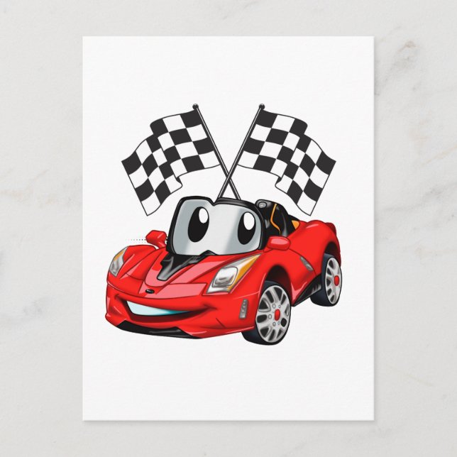 Fast car cartoon flag race - Choose back color Postkarte (Vorderseite)