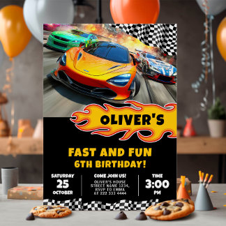 Fast Cars Racing Geburtstagsparty Einladung