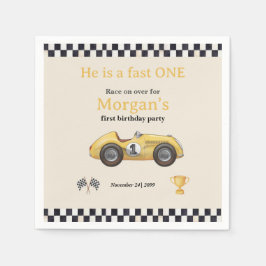 Fast ein gelbes Rennwagen Kinder erste Geburtstags Serviette