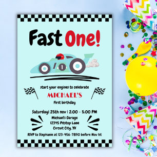 Fast ein Vintager Rennwagen zum ersten Geburtstag Einladung
