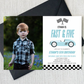 Fast & Five Blue Race Car 5. Geburtstagsparty Einladung