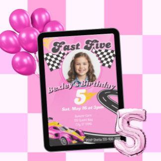 Fast Five, Picture Pink Racing 5. Geburtstag Einladung