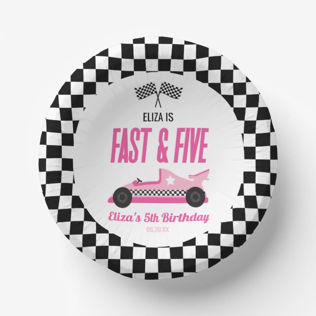 Fast & Five Pink Race 5. Geburtstagsparty Pappteller (Vorderseite)
