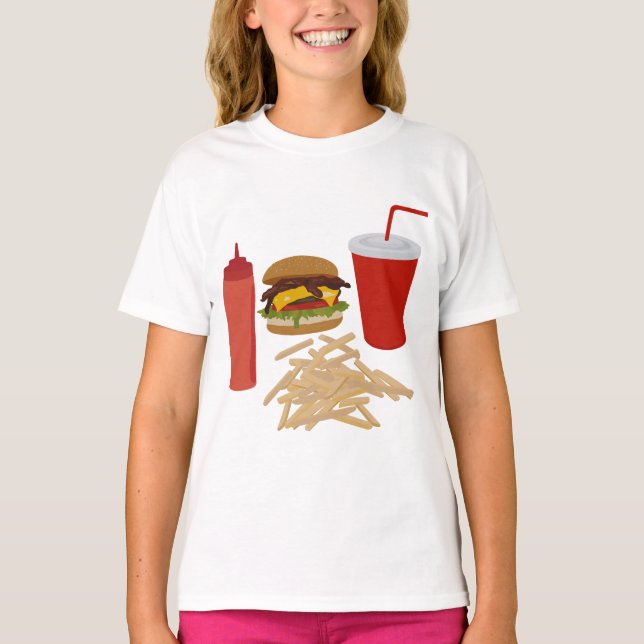 Fast Food Burger Fries Illustration T-Shirt (Vorderseite)