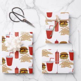 Fast Food Burger Fries Muster Geschenkpapier Set