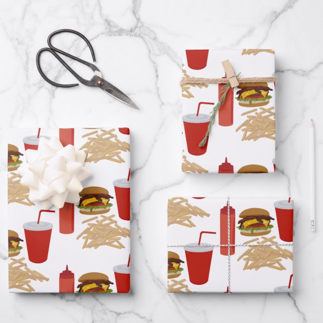 Fast Food Burger Fries Muster Geschenkpapier Set (Vorderseite)