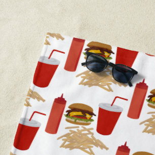 Fast Food Burger Fries Muster GRILLEN Strandtuch