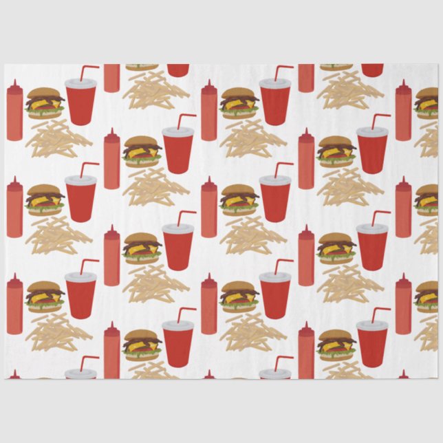 Fast Food Burger Fries Muster Seidenpapier (Vorderseite)