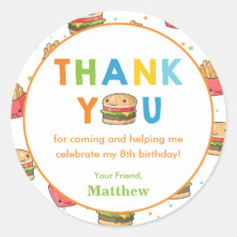 Fast Food Burger Geburtstagsparty Danke für Ihre U Runder Aufkleber