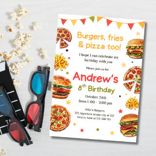 Fast Food Geburtstagsparty Einladung, Burger & Piz Einladung