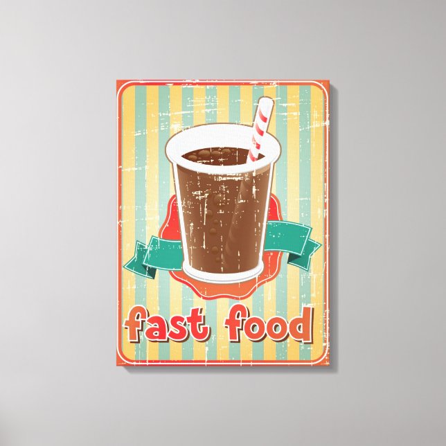 Fast Food Hintergrund mit Drink im Retro-Stil Leinwanddruck (Vorderseite)