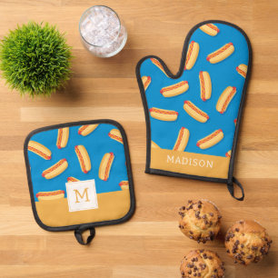 Fast Food Hotdogs-Muster Ofenhandschuh & Topflappen-Set