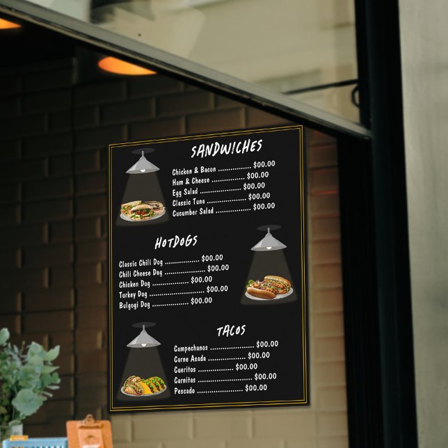 Fast Food Menu Sandwiches | Hotdogs | Tacos Black Poster (Von Creator hochgeladen)