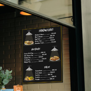 Fast Food Menü Sandwiches   Hotdogs   Tacos Schwar Poster