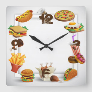 Fast Food Quadratische Wanduhr