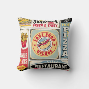 Fast Food Restaurants und Dinner Retro Schilder Co Kissen