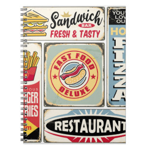 Fast Food Restaurants und Dinner Retro Schilder Co Notizblock