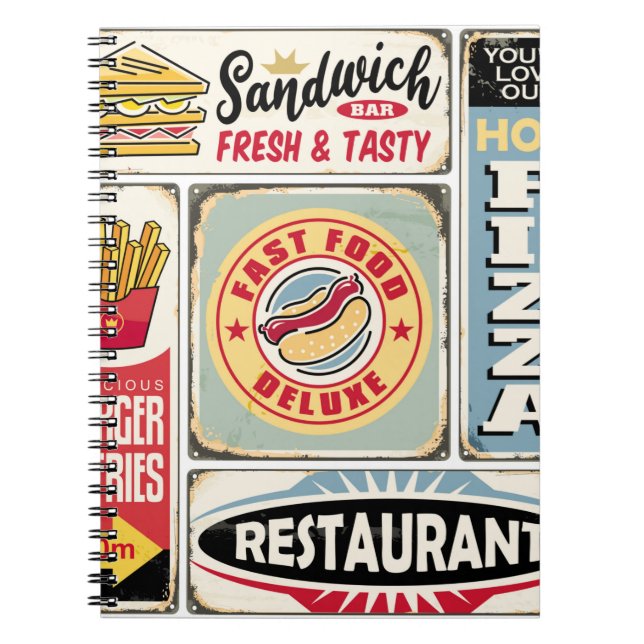Fast Food Restaurants und Dinner Retro Schilder Co Notizblock (Vorderseite)