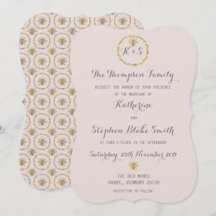 Fast Mauve Lilac Gold Foil Golden Bees Wedding Einladung