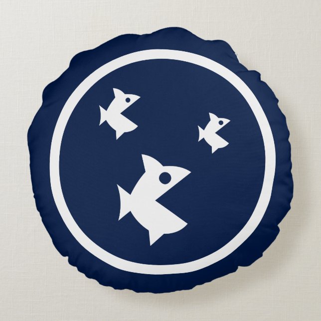 Fast navy-Blue-Fisch Rundes Kissen (Rückseite)