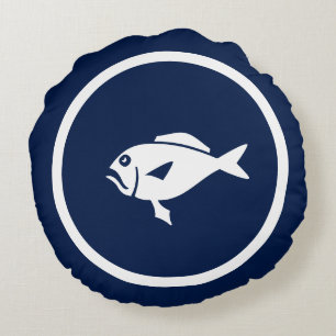 Fast Navy Blue FISH nautisch Rundes Kissen
