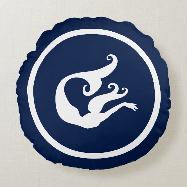 Fast Navy + Weiße Meerjungfrau nautisch Rundes Kissen (Vorderseite)