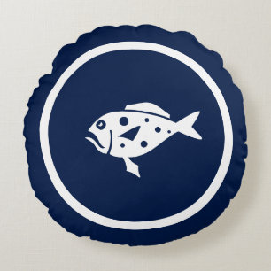 Fast navyblau FISH nautisch Rundes Kissen