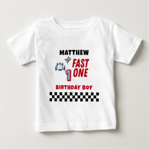 Fast One 1. Geburtstag Junge Rennwagen  Baby T-shirt