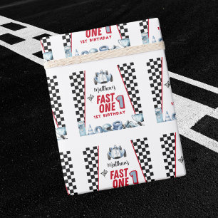 Fast One 1. Geburtstag Junge Rennwagen  Geschenkpapier