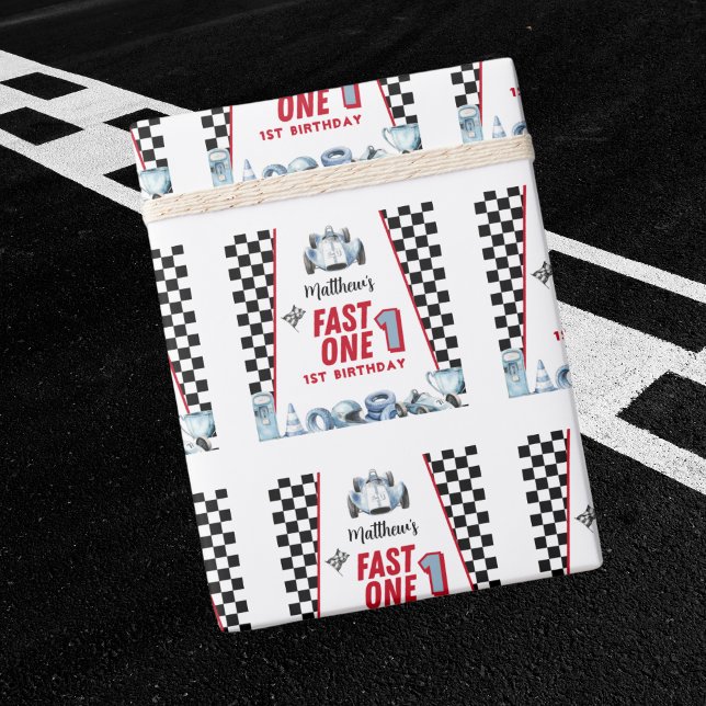 Fast One 1. Geburtstag Junge Rennwagen  Geschenkpapier (Von Creator hochgeladen)
