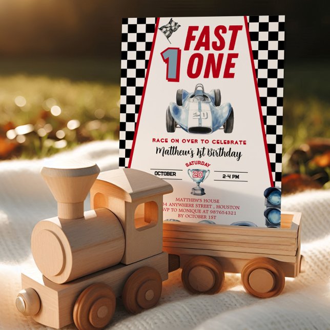 Fast One 1st birthday Boy Racing Car Invitation Einladung (Von Creator hochgeladen)