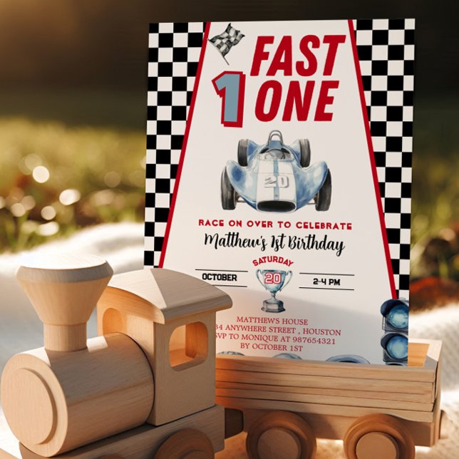 Fast One 1st birthday Boy Racing Car Invitation Einladung (Von Creator hochgeladen)