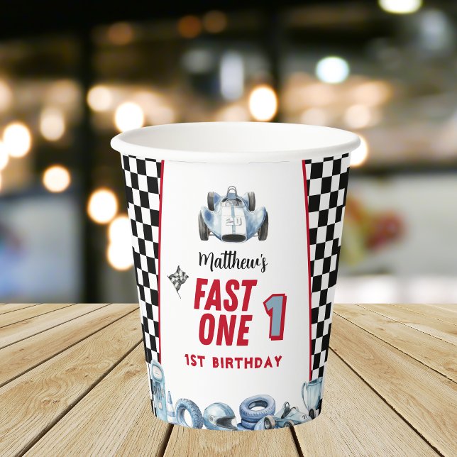 Fast One 1st birthday Boy Racing Car  Pappbecher (Von Creator hochgeladen)