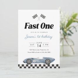 Fast One 1st Birthday Vintage Race Car Watercolor  Einladung
