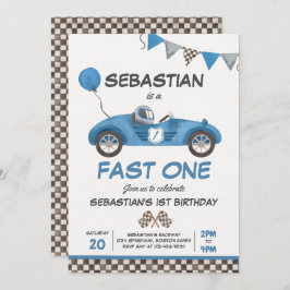 Fast One Birthday Party Blue Race Car 1. Geburtsta Einladung