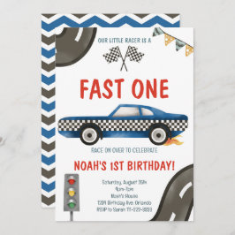 Fast One Blue Race Car 1. Geburtstag Einladung