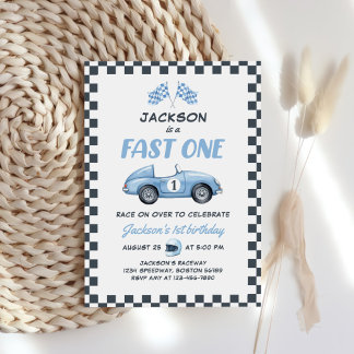 Fast One Blue Race Car 1. Geburtstag Einladung