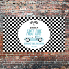 Fast One Blue Race Car 1. Geburtstag Party Banner