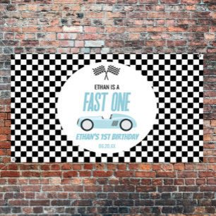 Fast One Blue Race Car 1. Geburtstag Party Banner