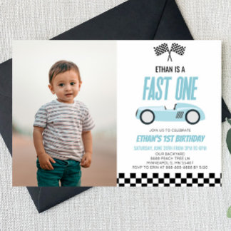 Fast One Blue Race Car 1. Geburtstag Party Einladung
