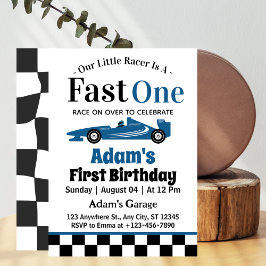 Fast One Blue Race Car Boy 1. Geburtstag Party Einladung