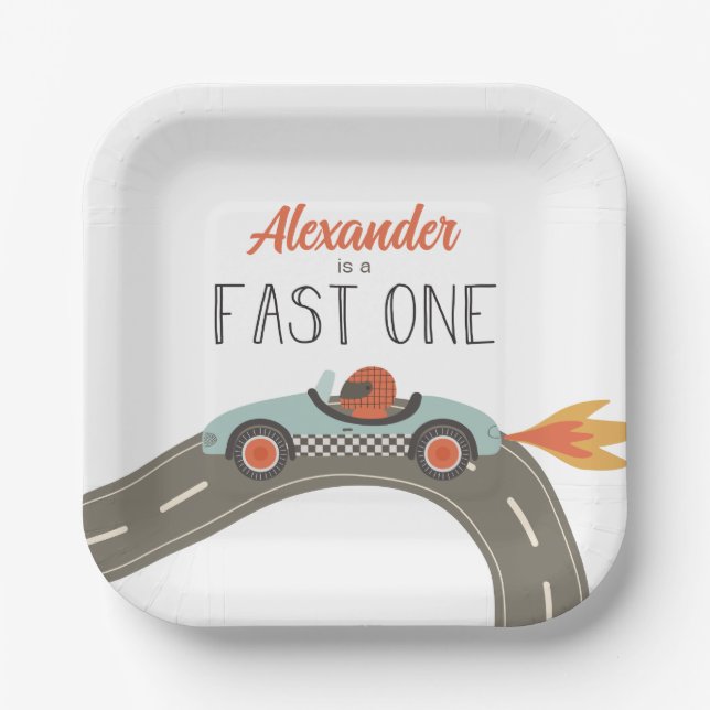 Fast One Blue Race Car Geburtstag Pappteller (Vorderseite)