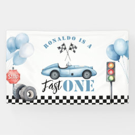 Fast One Blue Rennwagen Junge 1. Geburtstag Foto Banner