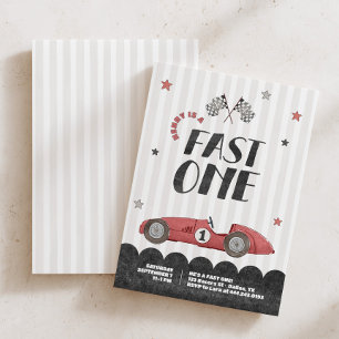 Fast One Boys Watercolor Roter Rennwagen 1. Geburt Einladung