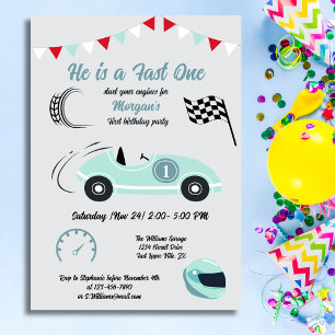 Fast One Festivals Blue Race Car Geburtstag Einladung