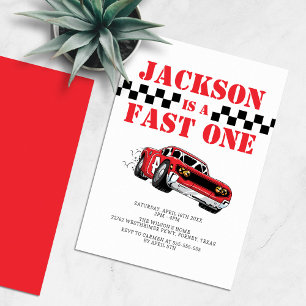 Fast One Modern Red Race Car Boy 1. Geburtstag Einladung