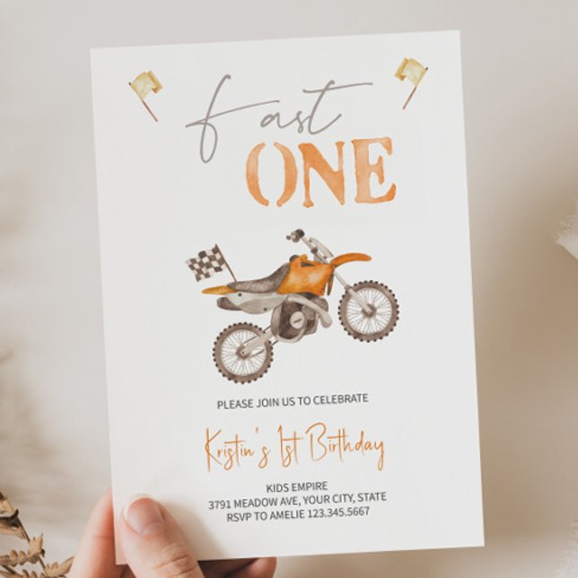 Fast ONE Orange Dirt Bike Einladung Geburtstag (Von Creator hochgeladen)