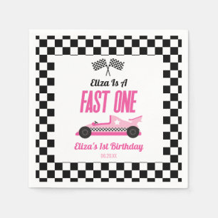 Fast One Pink Race Car Erster 1. Geburtstag Party Serviette